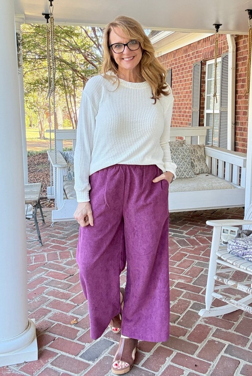 Lydia Corduroy Pants - Eggplant - corduroy pants - Jimberly's Boutique - Olive Branch - Mississippi