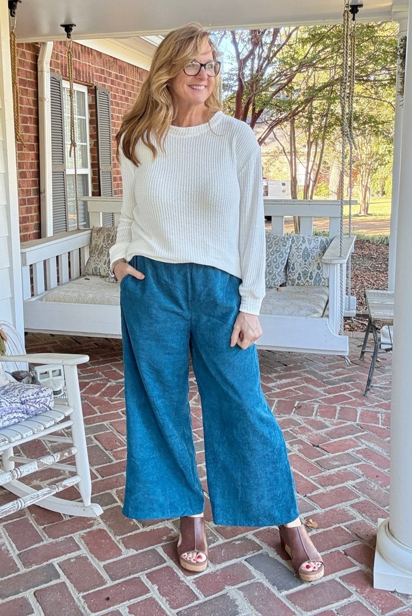 Lydia Corduroy Pants - Teal - corduroy pants - Jimberly's Boutique - Olive Branch - Mississippi