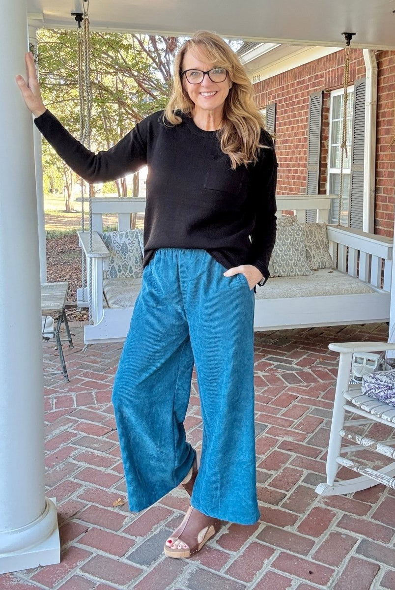 Lydia Corduroy Pants - Teal - corduroy pants - Jimberly's Boutique - Olive Branch - Mississippi