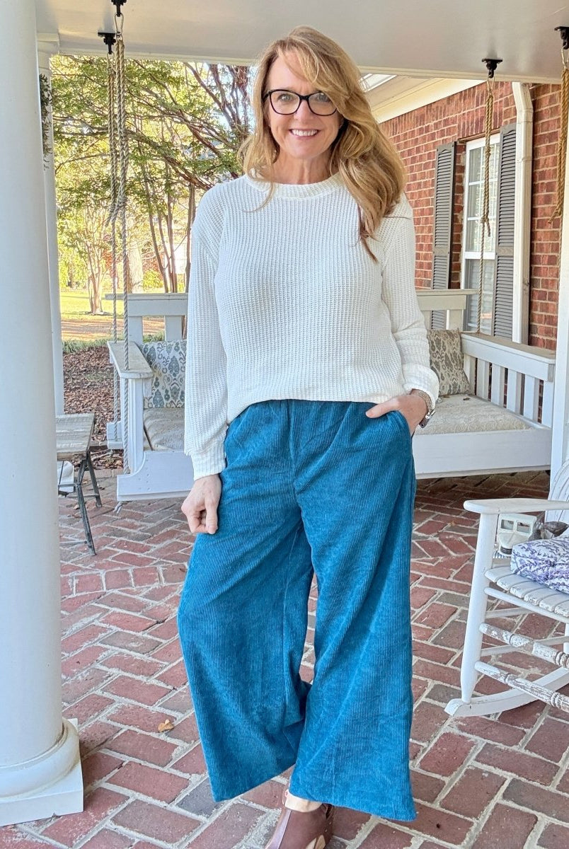 Lydia Corduroy Pants - Teal - corduroy pants - Jimberly's Boutique - Olive Branch - Mississippi