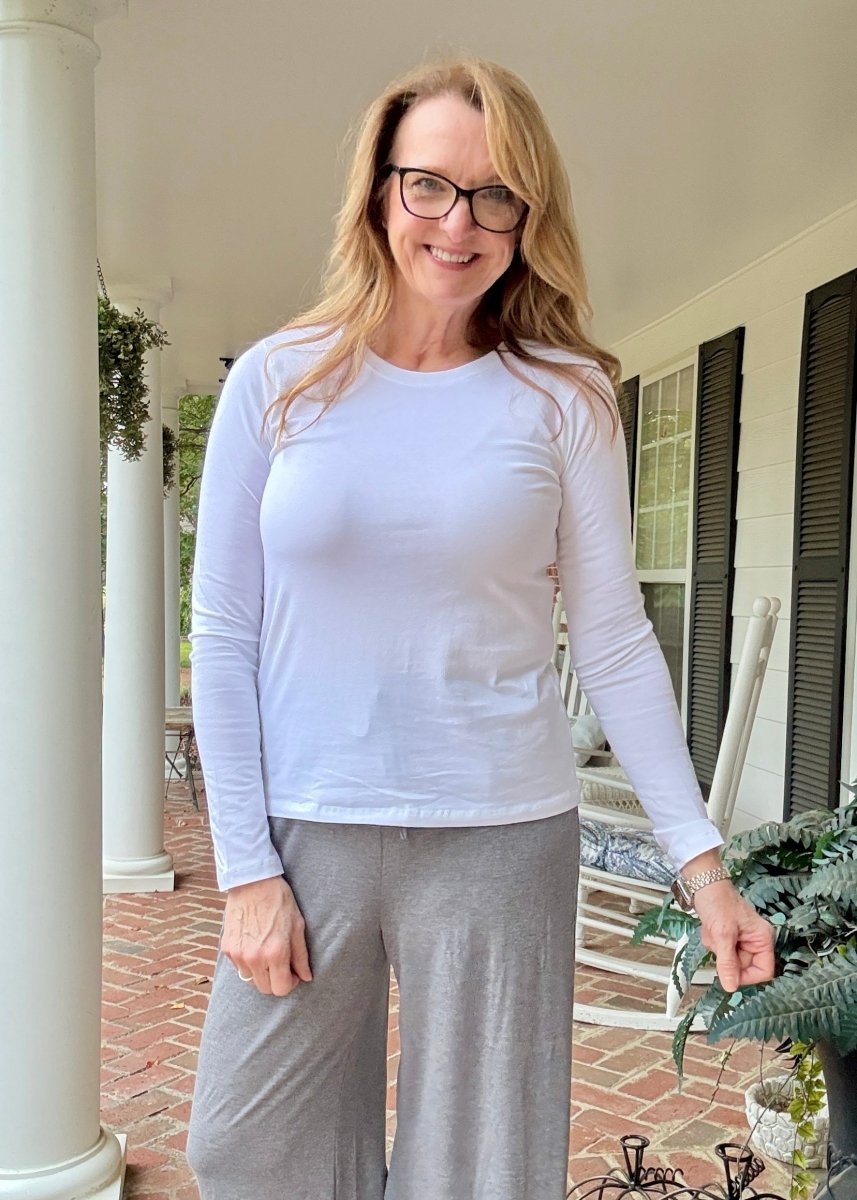 Macie Cotton Crew Neck Top - White - Casual Top - Jimberly's Boutique - Olive Branch - Mississippi