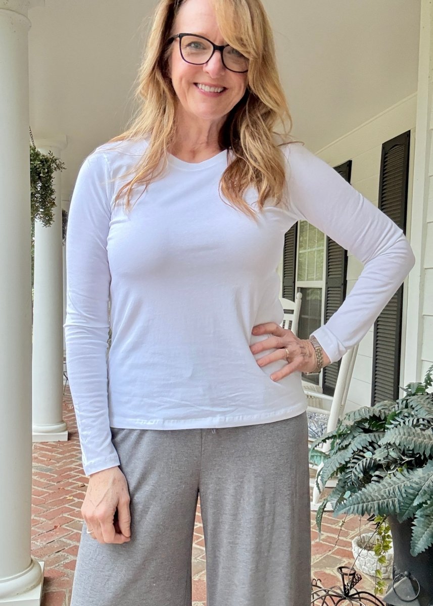 Macie Cotton Crew Neck Top - White - Casual Top - Jimberly's Boutique - Olive Branch - Mississippi