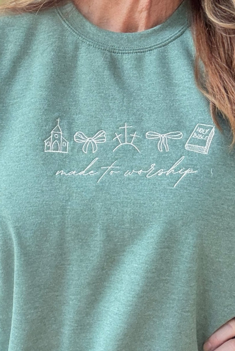 Made to Worship Embroidered Sweatshirt - sweatshirt - Jimberly's Boutique - Olive Branch - Mississippi
