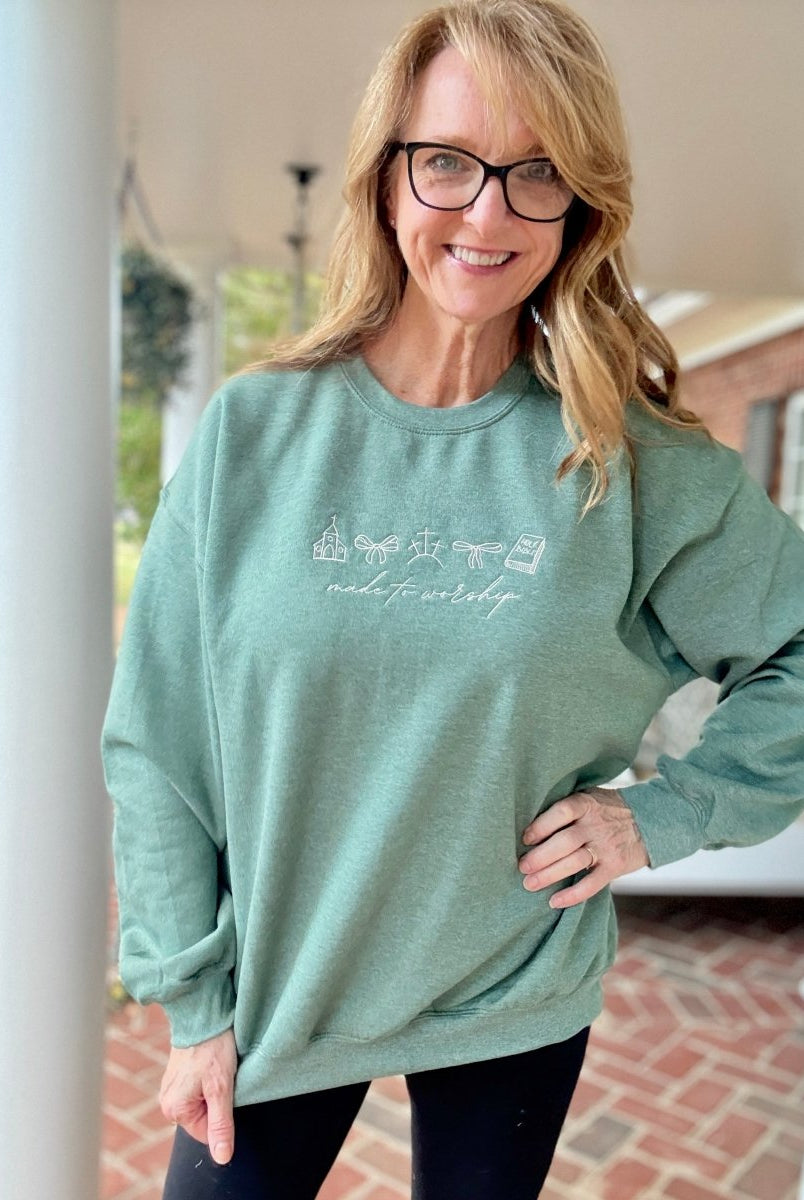 Made to Worship Embroidered Sweatshirt - sweatshirt - Jimberly's Boutique - Olive Branch - Mississippi