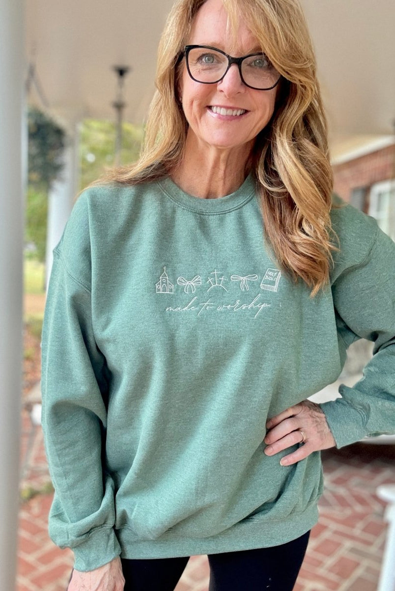 Made to Worship Embroidered Sweatshirt - sweatshirt - Jimberly's Boutique - Olive Branch - Mississippi