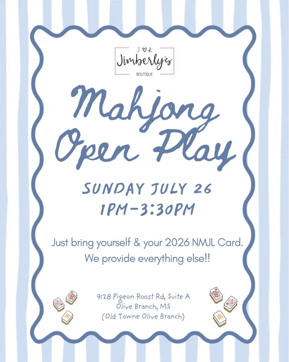 Mahjong Open Play | 7/26/26 | Sunday - Mahjong Class -Jimberly's Boutique-Olive Branch-Mississippi