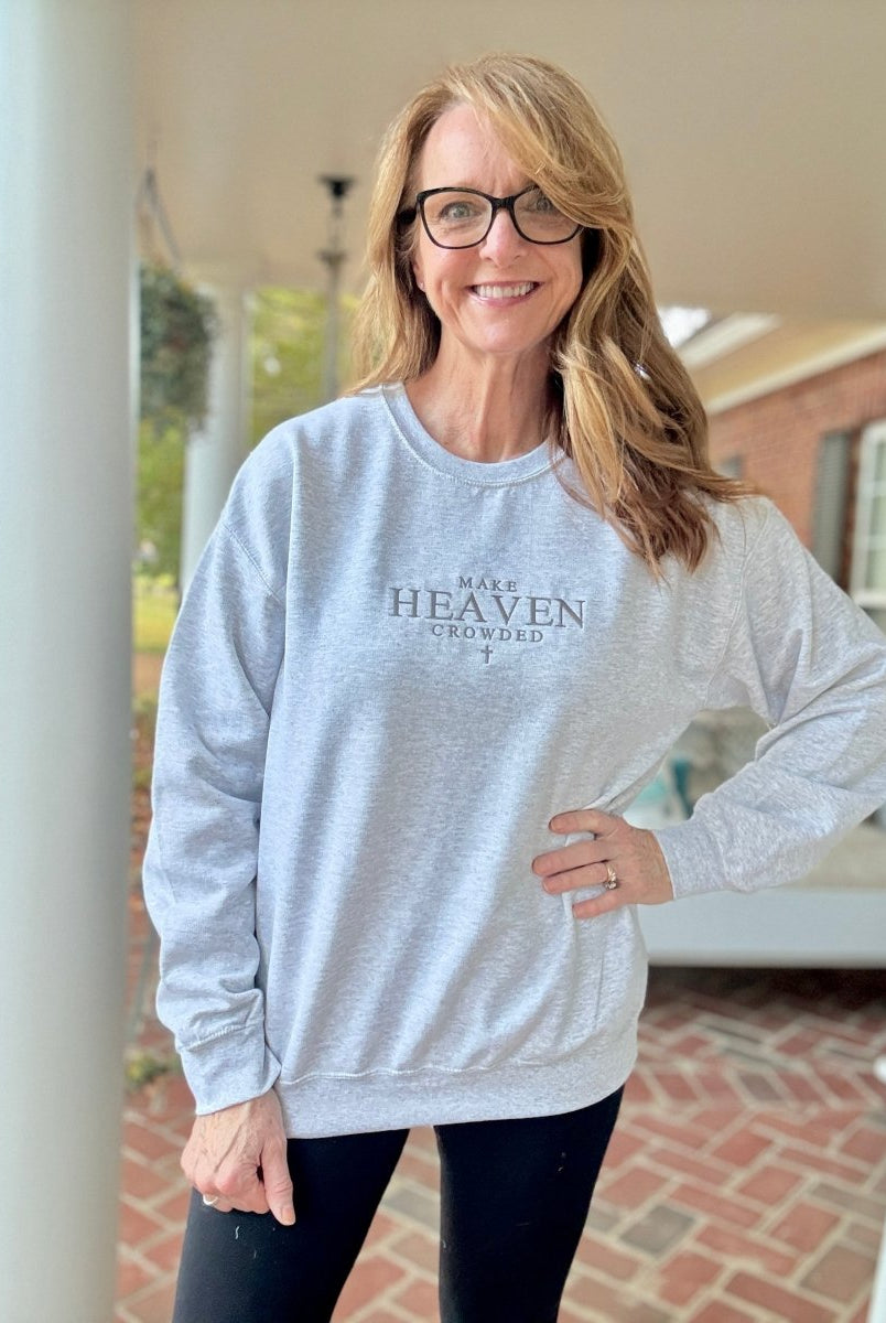 Make Heaven Crowded Cross Embroidered Sweatshirt - sweatshirt - Jimberly's Boutique - Olive Branch - Mississippi