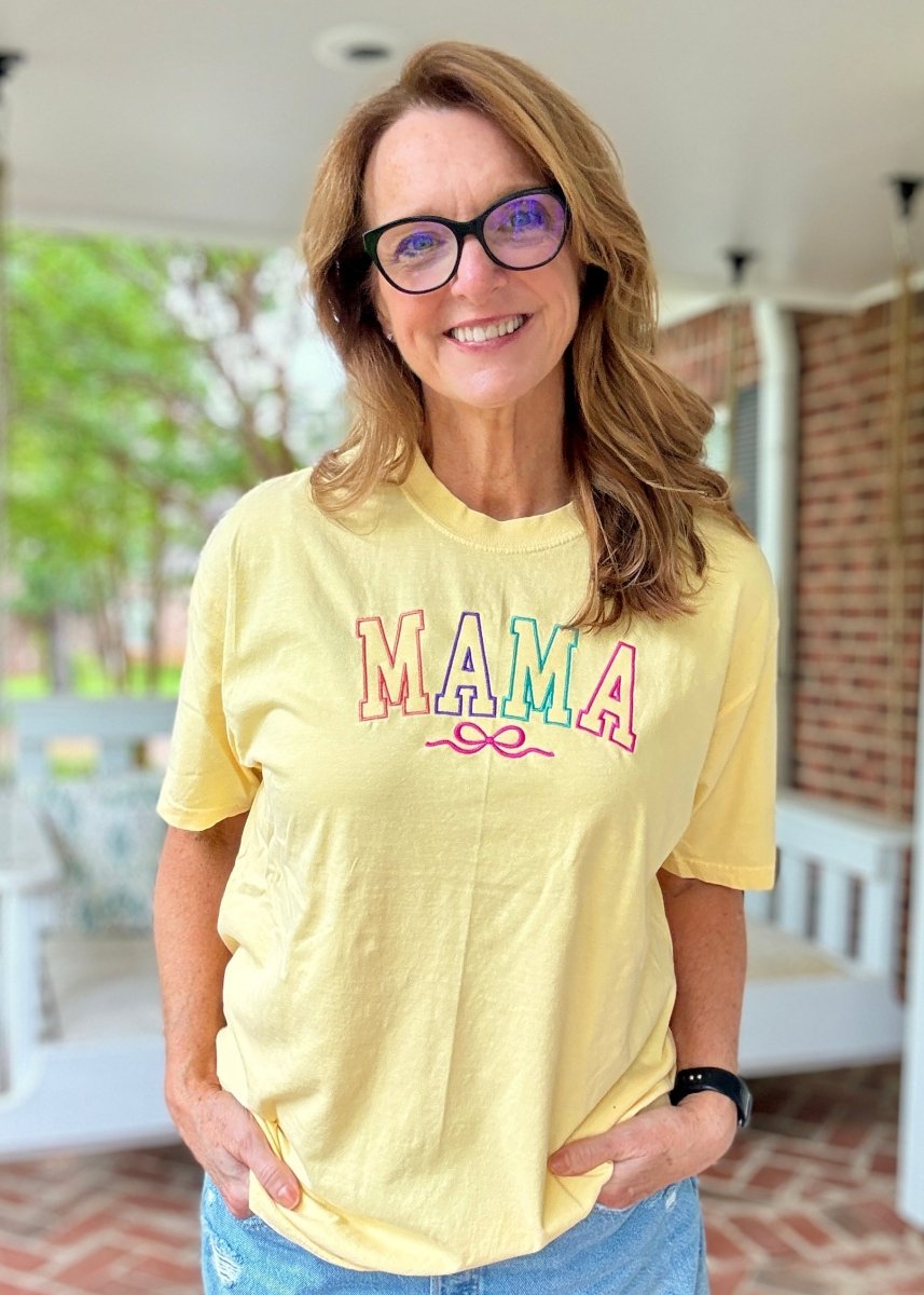 MAMA w/Bow Embroidered Comfort Colors SS T Shirt - Embroidered Comfort Colors - Jimberly's Boutique - Olive Branch - Mississippi
