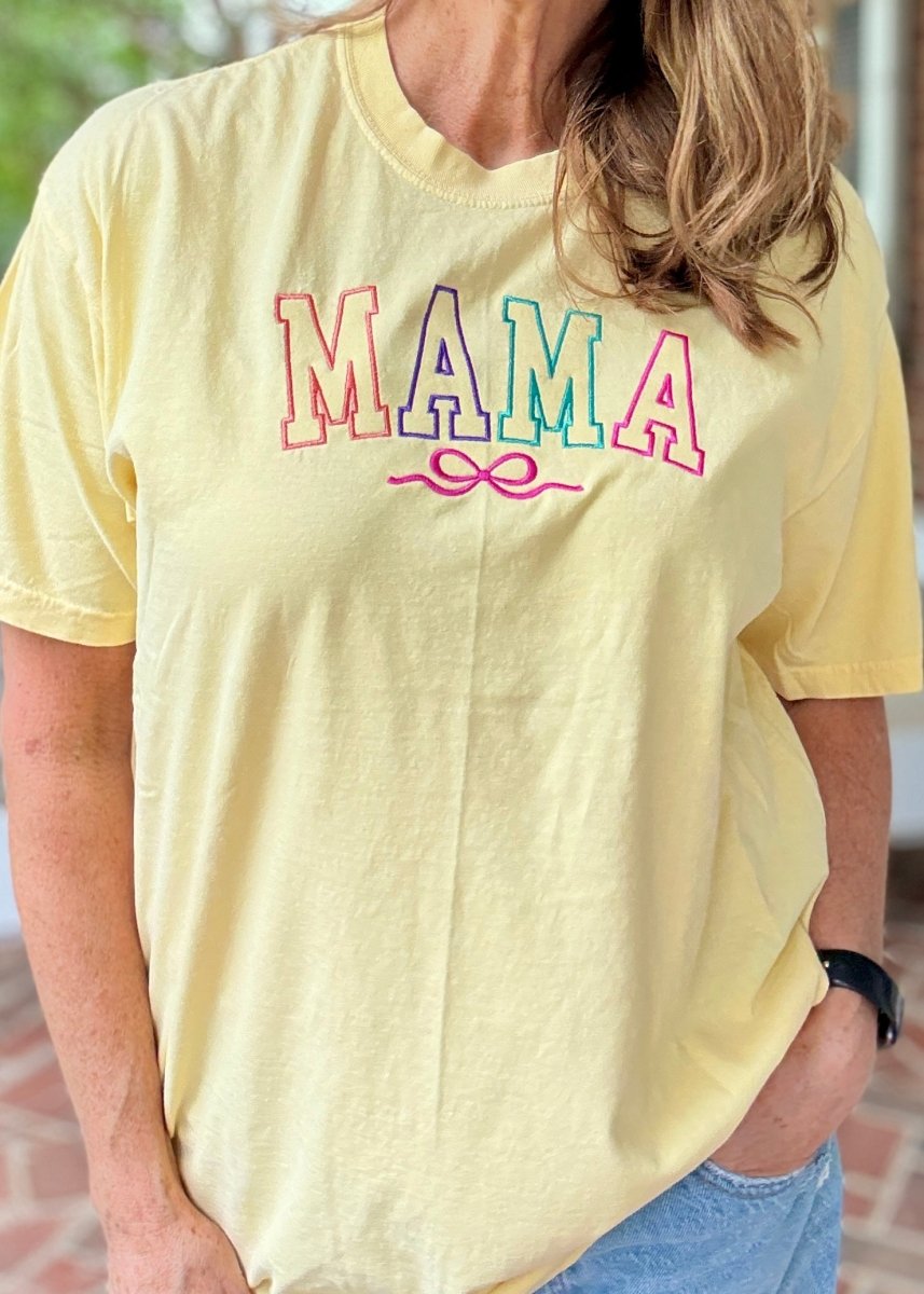 MAMA w/Bow Embroidered Comfort Colors SS T Shirt - Embroidered Comfort Colors - Jimberly's Boutique - Olive Branch - Mississippi