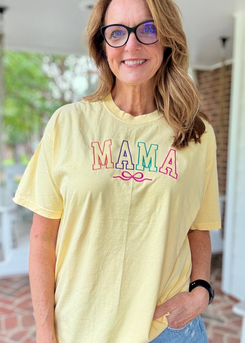 MAMA w/Bow Embroidered Comfort Colors SS T Shirt - Embroidered Comfort Colors - Jimberly's Boutique - Olive Branch - Mississippi