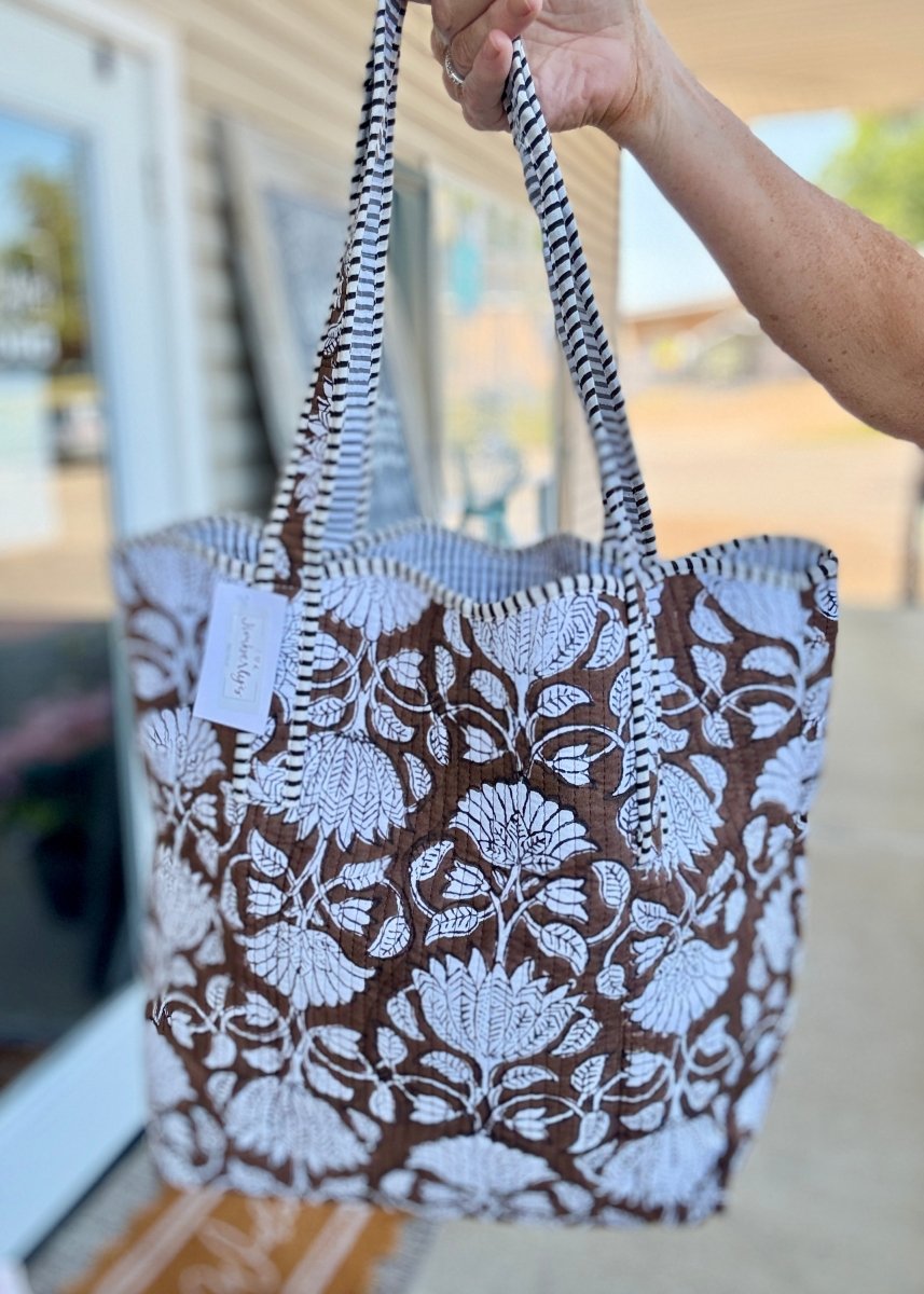 Maple Blossom Brown Scalloped Tote Bag | Nash Grey - floral tote bag - Jimberly's Boutique - Olive Branch - Mississippi