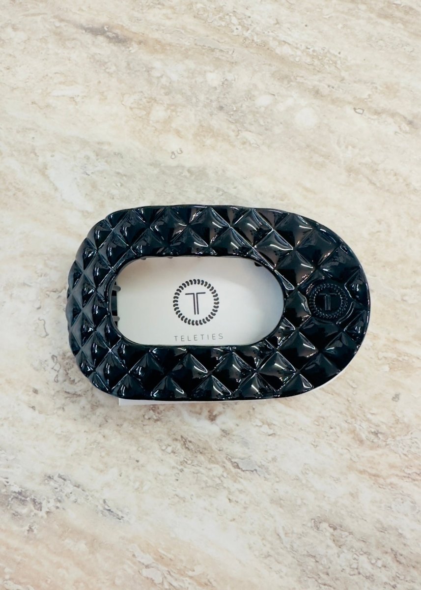 Medium Flat Round Hair Clip - Jet Black Quilted - Flat Hair Clip - Jimberly's Boutique - Olive Branch - Mississippi