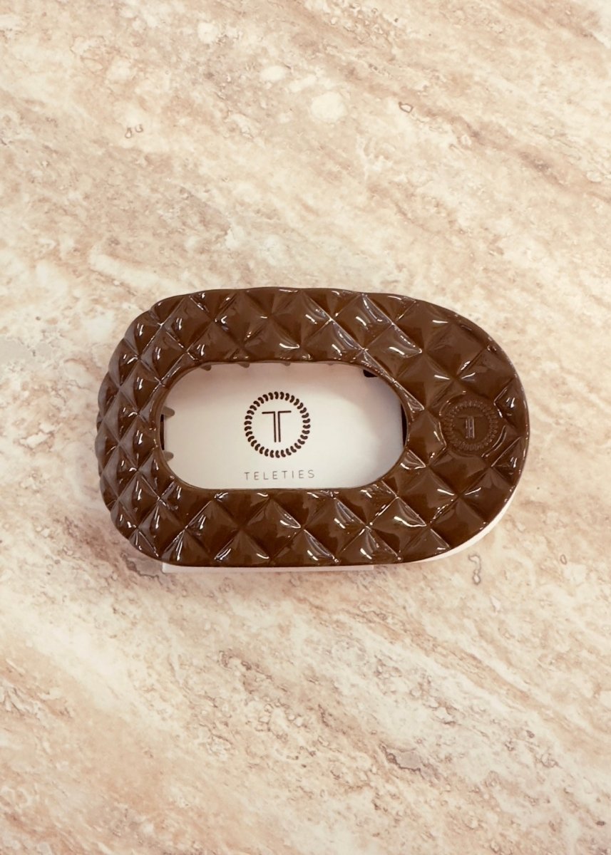 Medium Flat Round Hair Clip - Truly Taupe Quilted - Flat Hair Clip - Jimberly's Boutique - Olive Branch - Mississippi