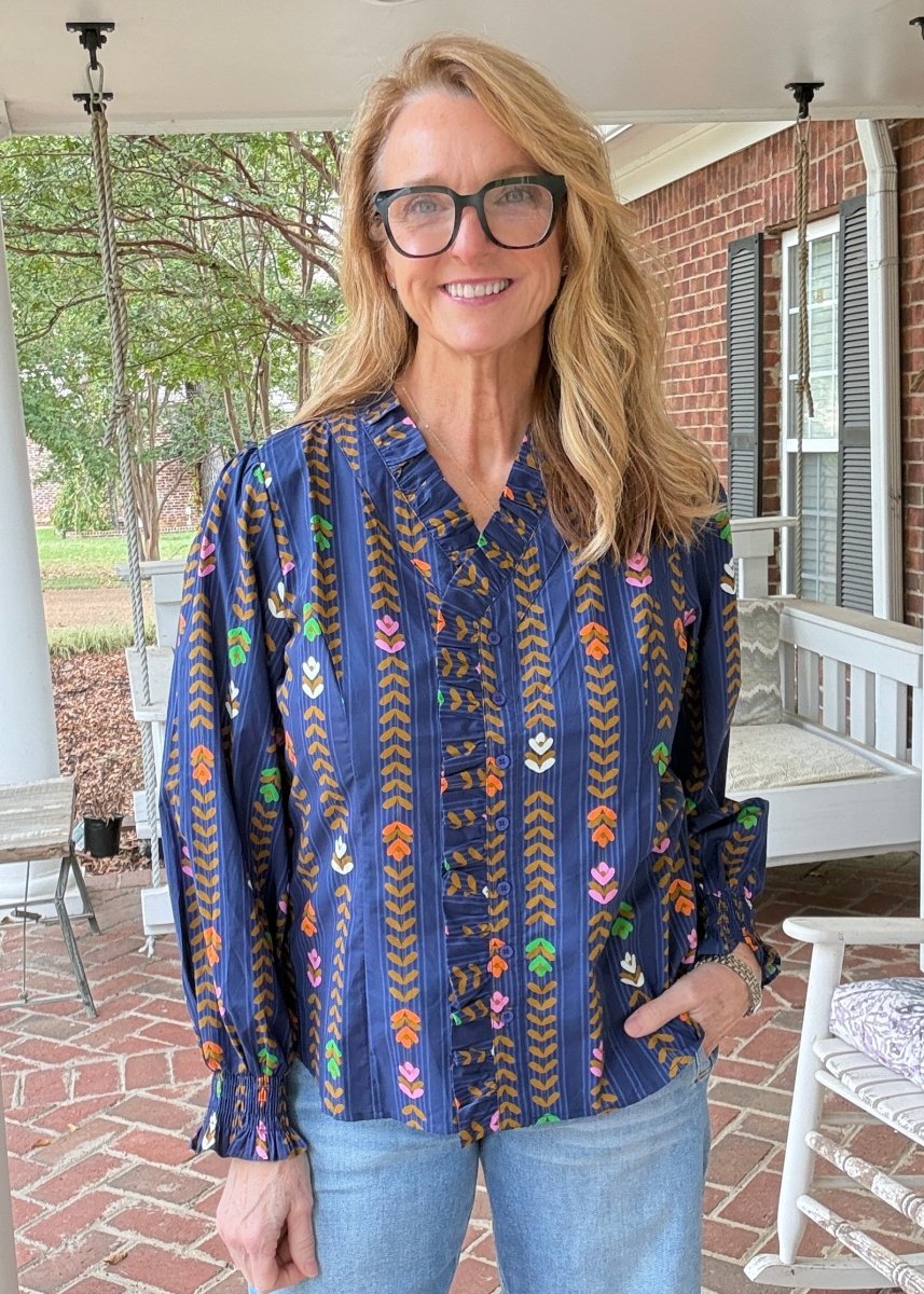 Midnight Mix Striped Floral Print Top - Umgee Top -Jimberly's Boutique-Olive Branch-Mississippi