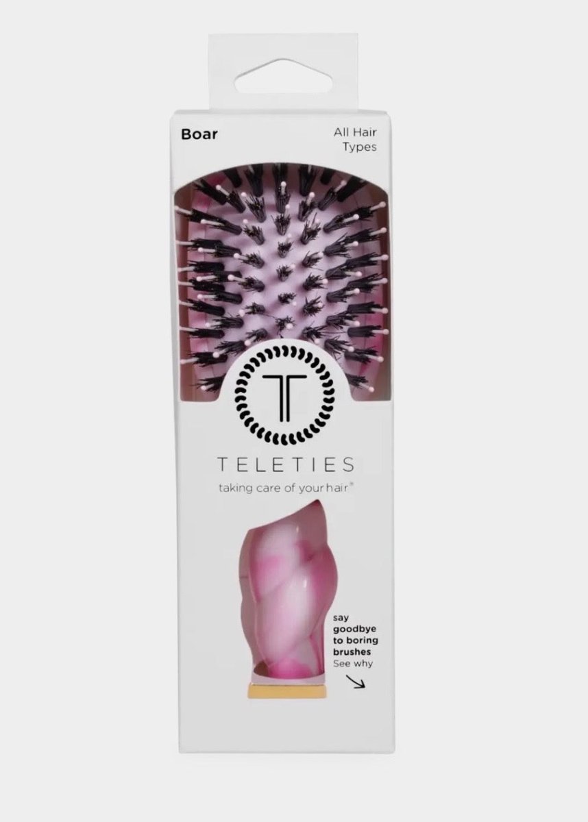 Mini Boar Brush – Pinch Me Pink | TELETIES - Teleties Hair Brush -Jimberly's Boutique-Olive Branch-Mississippi
