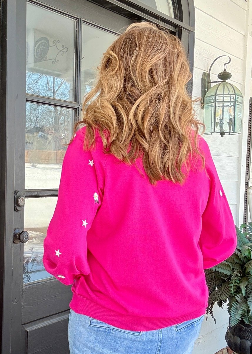 Mixed Embroidery Sweater - Hot Pink - sweater - Jimberly's Boutique - Olive Branch - Mississippi