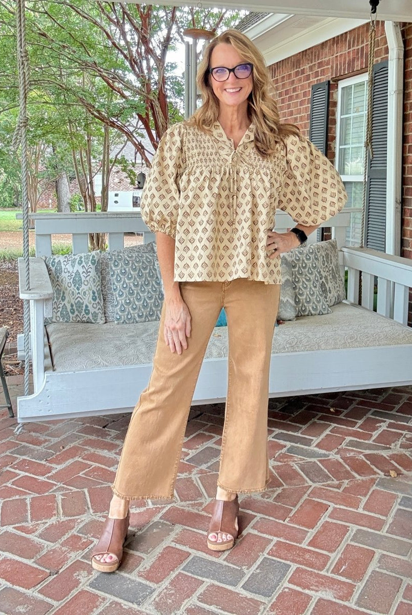 Mobile Acid Wash Straight Wide Pants - Deep Camel - colored jeans - Jimberly's Boutique - Olive Branch - Mississippi