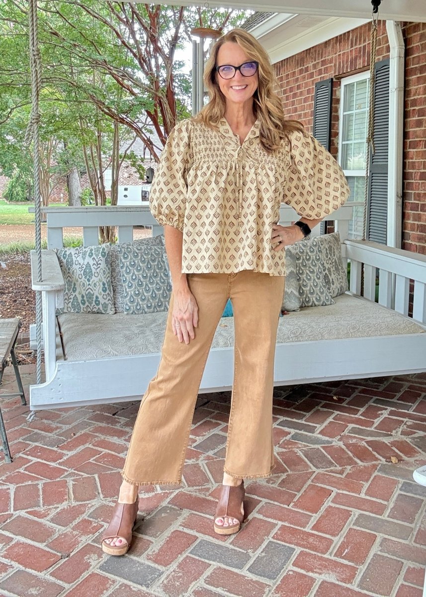 Mobile Acid Wash Straight Wide Pants - Deep Camel - colored jeans - Jimberly's Boutique - Olive Branch - Mississippi
