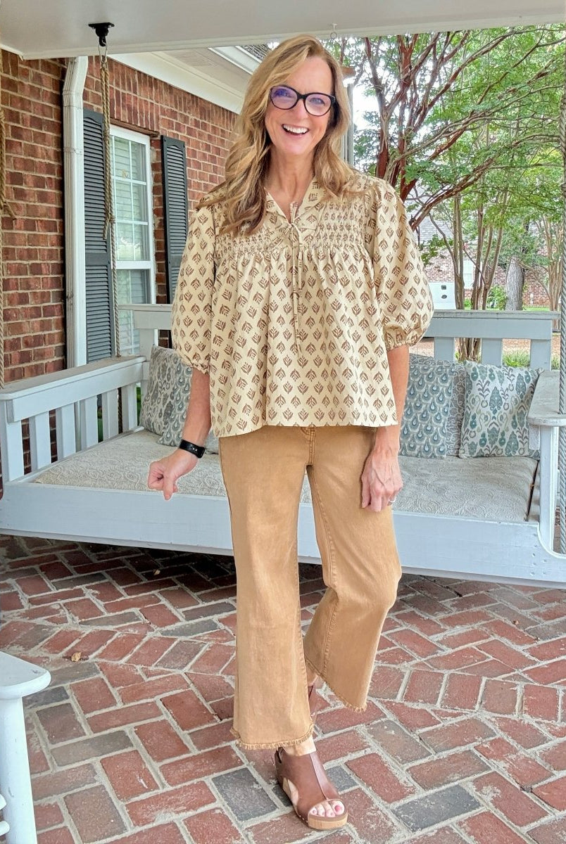 Mobile Acid Wash Straight Wide Pants - Deep Camel - colored jeans - Jimberly's Boutique - Olive Branch - Mississippi