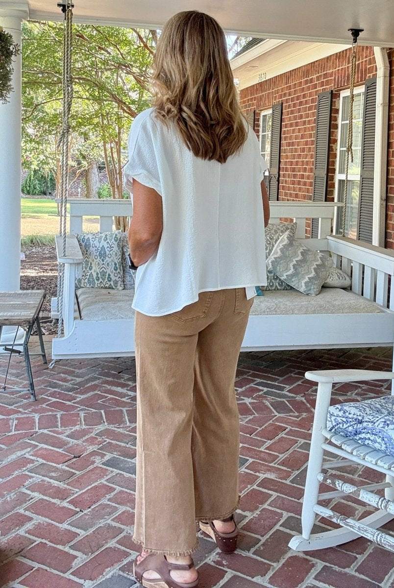 Mobile Acid Wash Straight Wide Pants - Deep Camel - colored jeans - Jimberly's Boutique - Olive Branch - Mississippi
