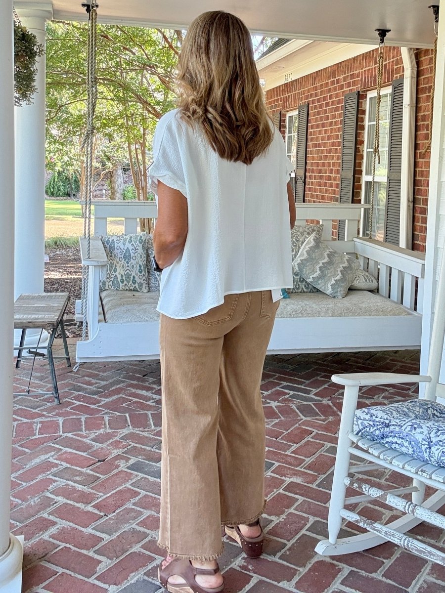 Mobile Acid Wash Straight Wide Pants - Deep Camel - colored jeans - Jimberly's Boutique - Olive Branch - Mississippi