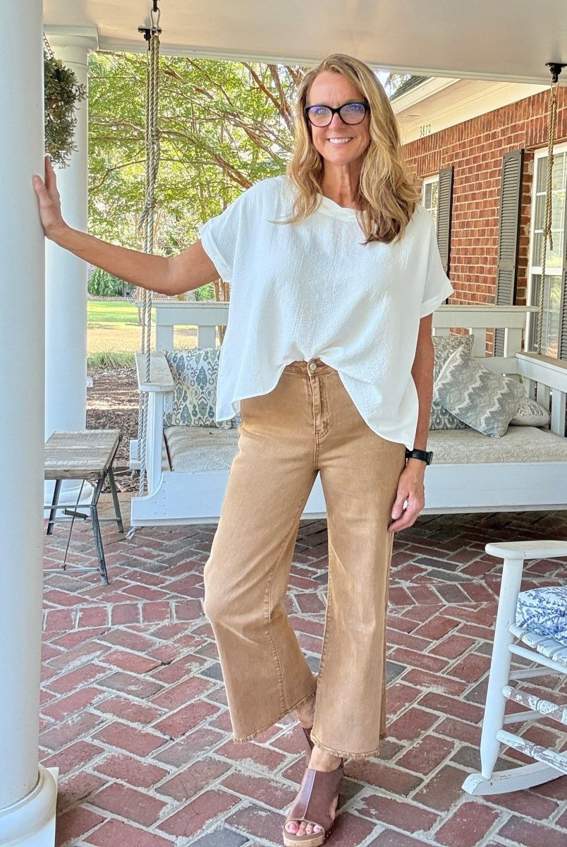 Mobile Acid Wash Straight Wide Pants - Deep Camel - colored jeans - Jimberly's Boutique - Olive Branch - Mississippi