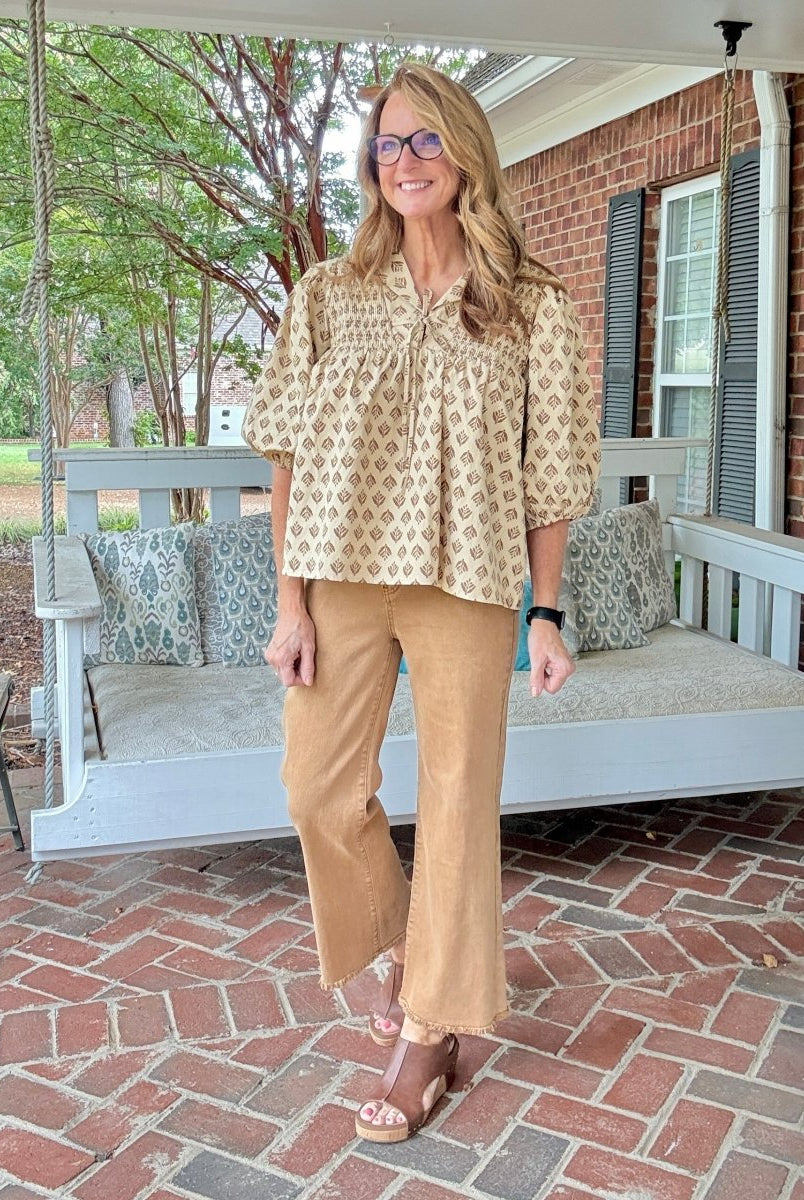 Mobile Acid Wash Straight Wide Pants - Deep Camel - colored jeans - Jimberly's Boutique - Olive Branch - Mississippi