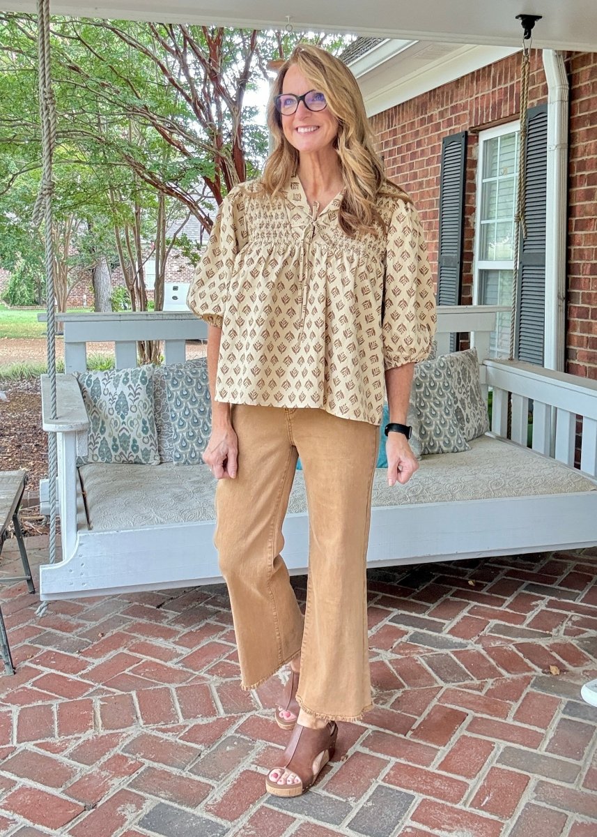 Mobile Acid Wash Straight Wide Pants - Deep Camel - colored jeans - Jimberly's Boutique - Olive Branch - Mississippi