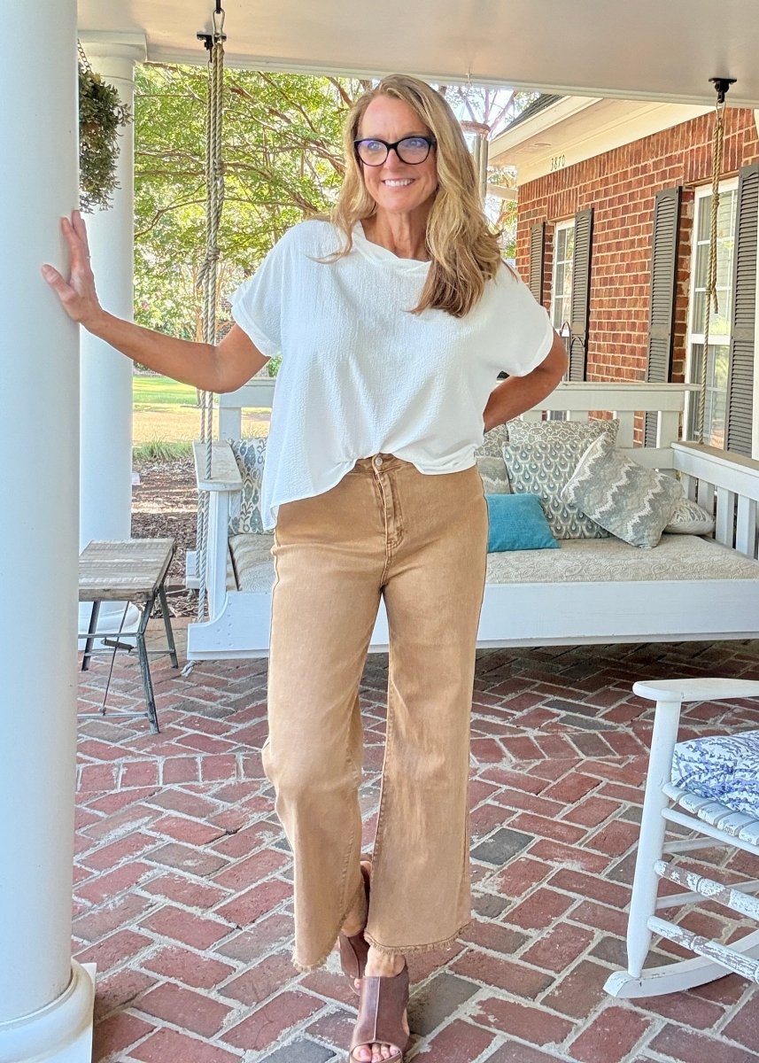 Mobile Acid Wash Straight Wide Pants - Deep Camel - colored jeans - Jimberly's Boutique - Olive Branch - Mississippi