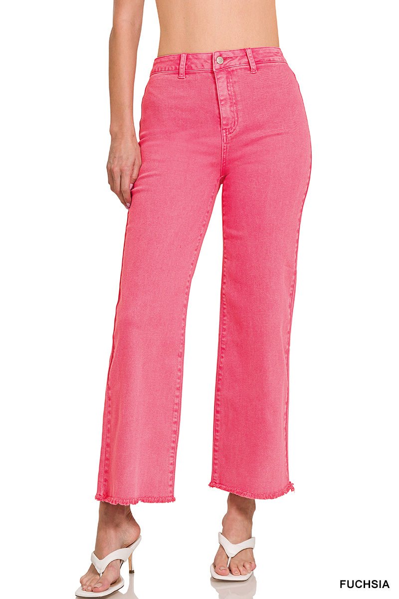 Mobile Acid Wash Straight Wide Pants - Fuchsia - casual pants - Jimberly's Boutique - Olive Branch - Mississippi