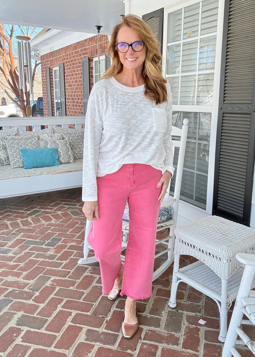 Mobile Acid Wash Straight Wide Pants - Fuchsia - casual pants - Jimberly's Boutique - Olive Branch - Mississippi