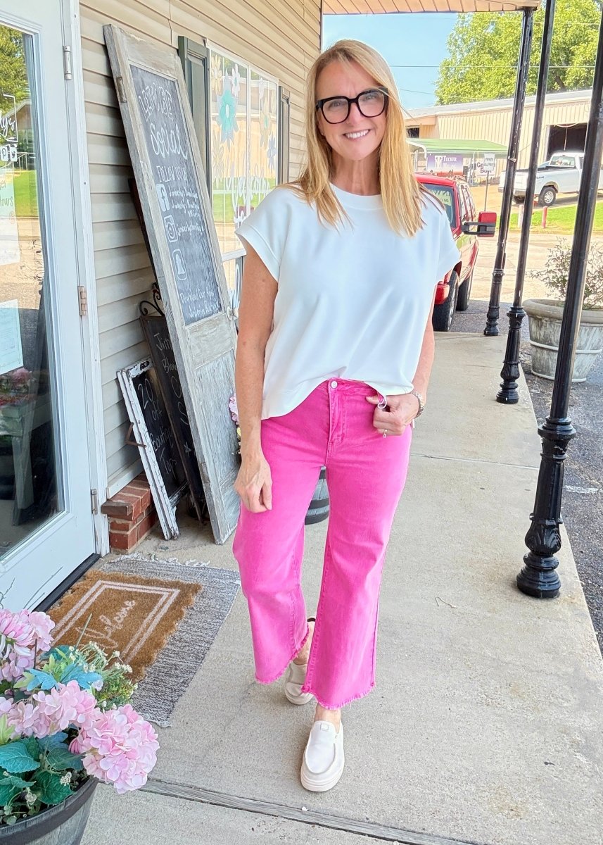 Mobile Acid Wash Straight Wide Pants - Hot Pink - casual pants -Jimberly's Boutique-Olive Branch-Mississippi