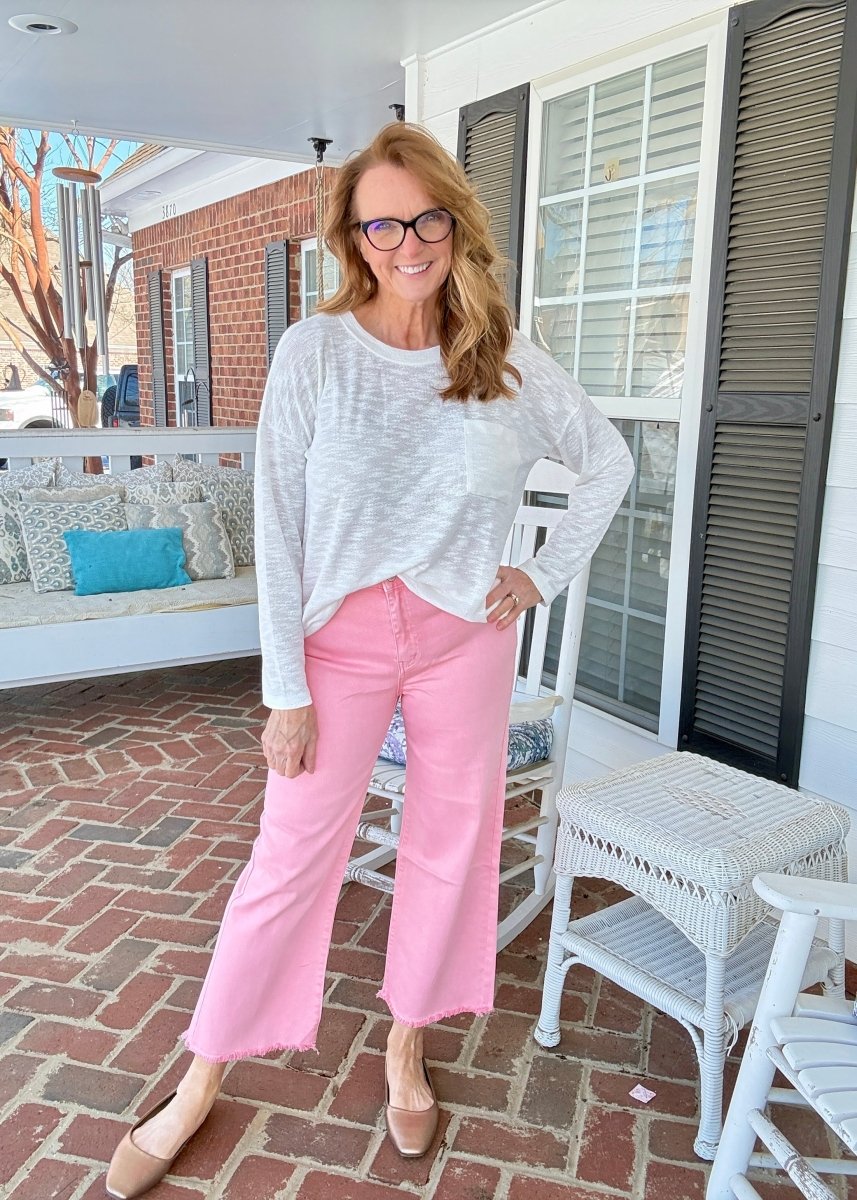 Mobile Acid Wash Straight Wide Pants - Pink - casual pants - Jimberly's Boutique - Olive Branch - Mississippi