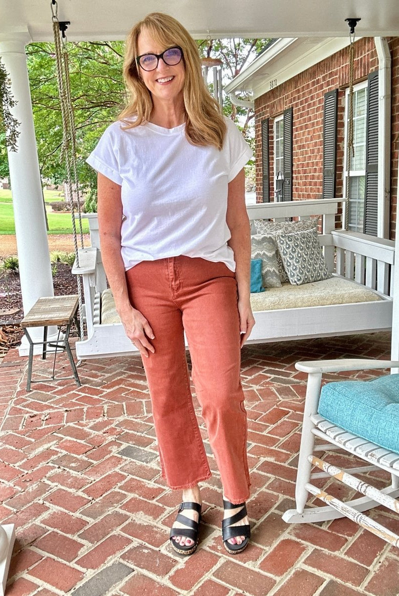 Mobile Acid Wash Straight Wide Pants - Rust - Jimberly's Boutique - Olive Branch - Mississippi