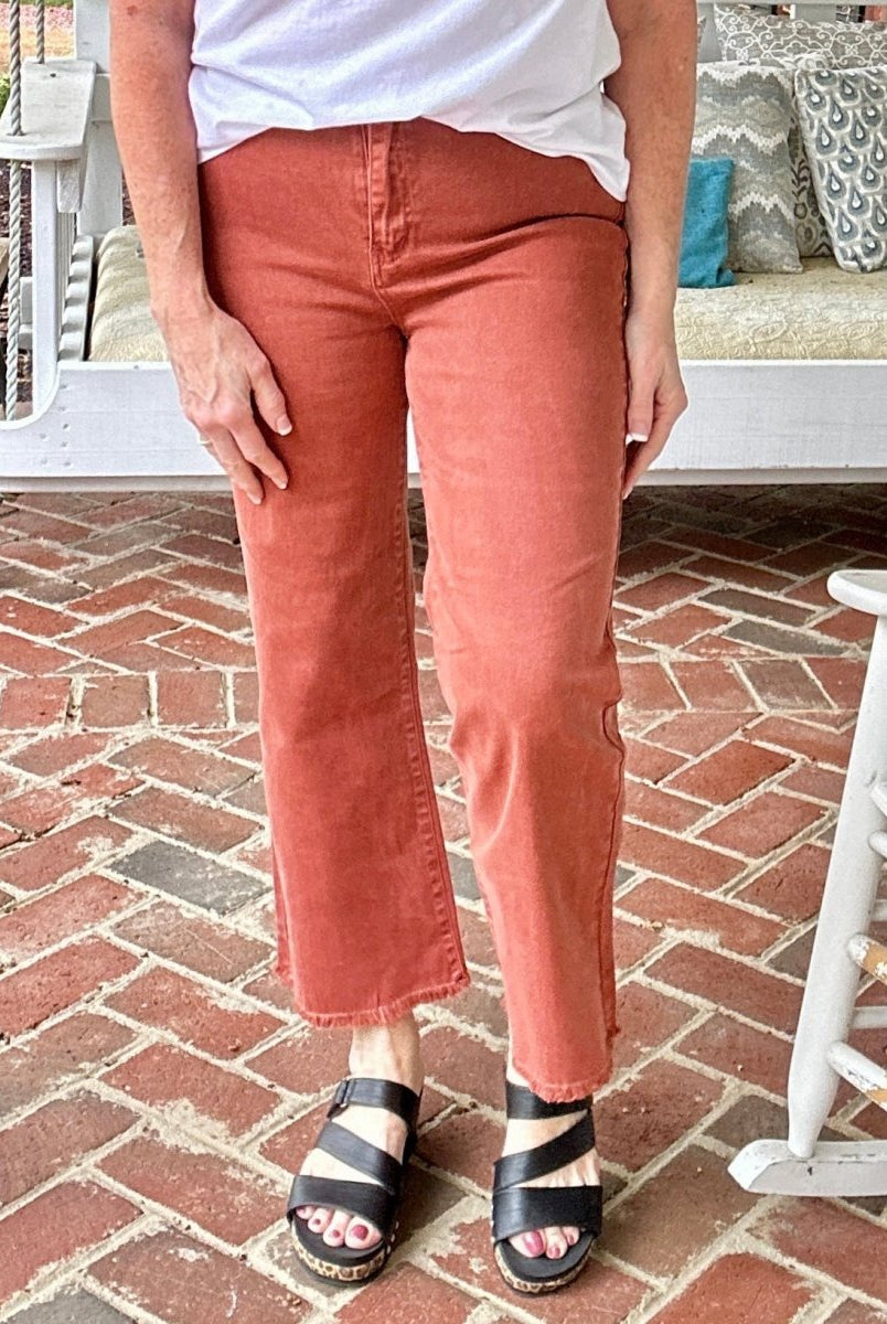 Mobile Acid Wash Straight Wide Pants - Rust - Jimberly's Boutique - Olive Branch - Mississippi