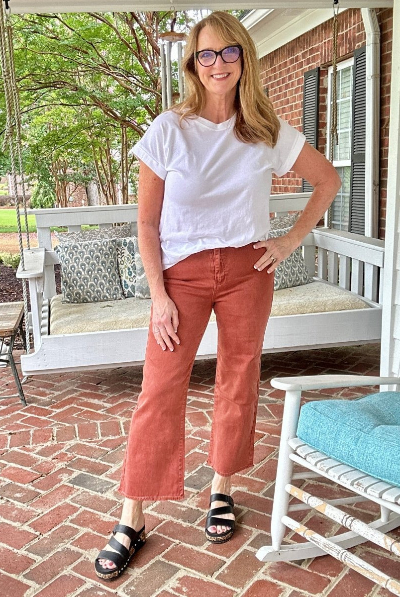 Mobile Acid Wash Straight Wide Pants - Rust - Jimberly's Boutique - Olive Branch - Mississippi