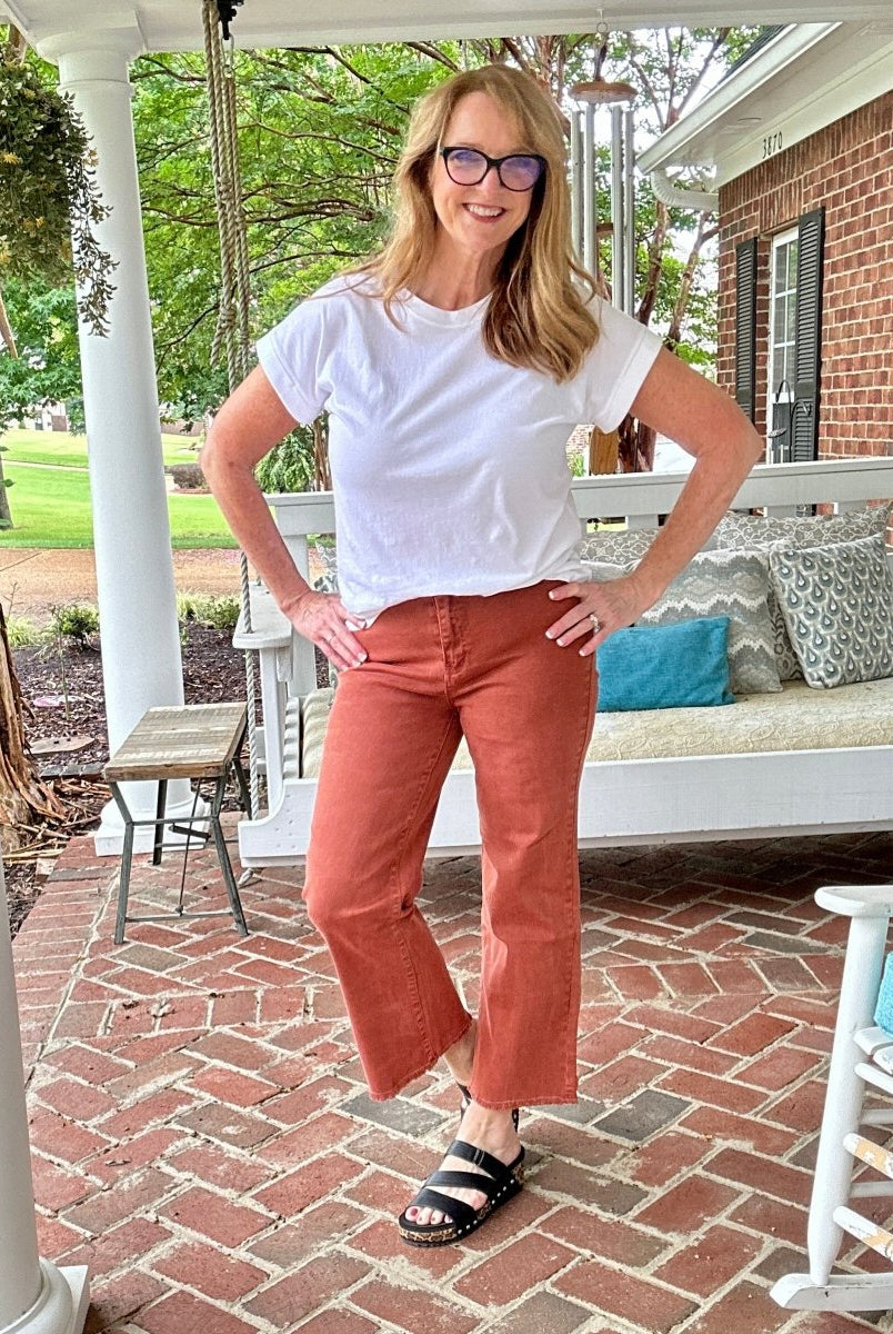 Mobile Acid Wash Straight Wide Pants - Rust - Jimberly's Boutique - Olive Branch - Mississippi