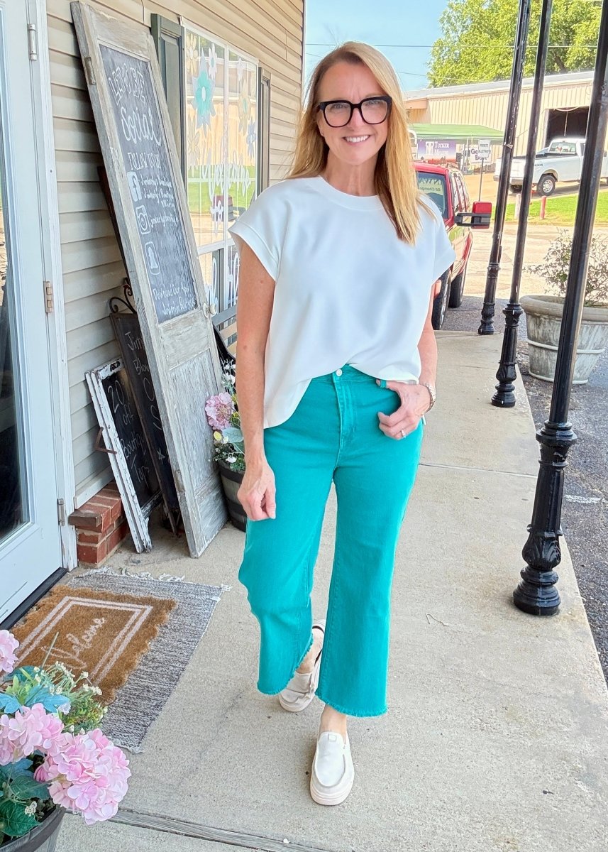 Mobile Acid Wash Straight Wide Pants - Teal - casual pants -Jimberly's Boutique-Olive Branch-Mississippi