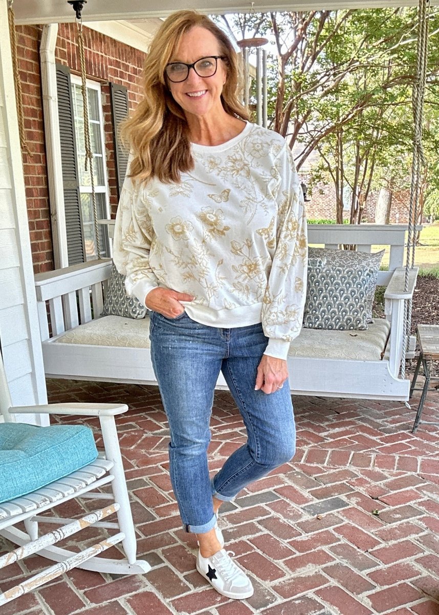 Mocha Floral Print French Terry Top | Umgee - Jimberly's Boutique - Olive Branch - Mississippi