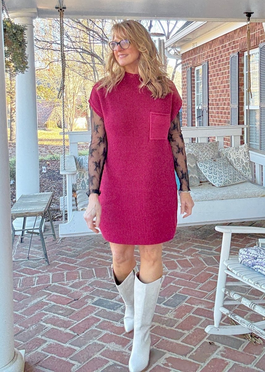 Mock Neck Sweater Dress - Cabernet - sweater dress - Jimberly's Boutique - Olive Branch - Mississippi