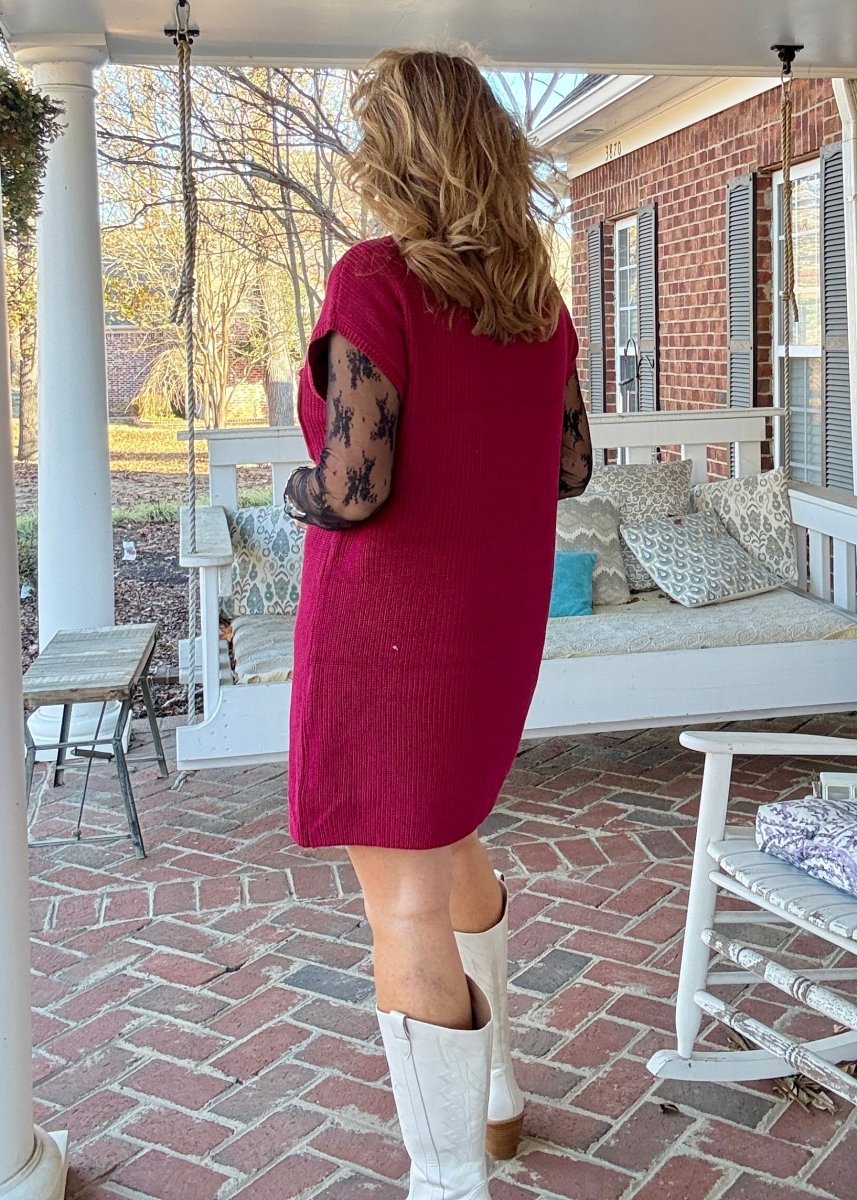 Mock Neck Sweater Dress - Cabernet - sweater dress - Jimberly's Boutique - Olive Branch - Mississippi