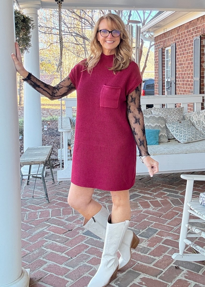 Mock Neck Sweater Dress - Cabernet - sweater dress - Jimberly's Boutique - Olive Branch - Mississippi