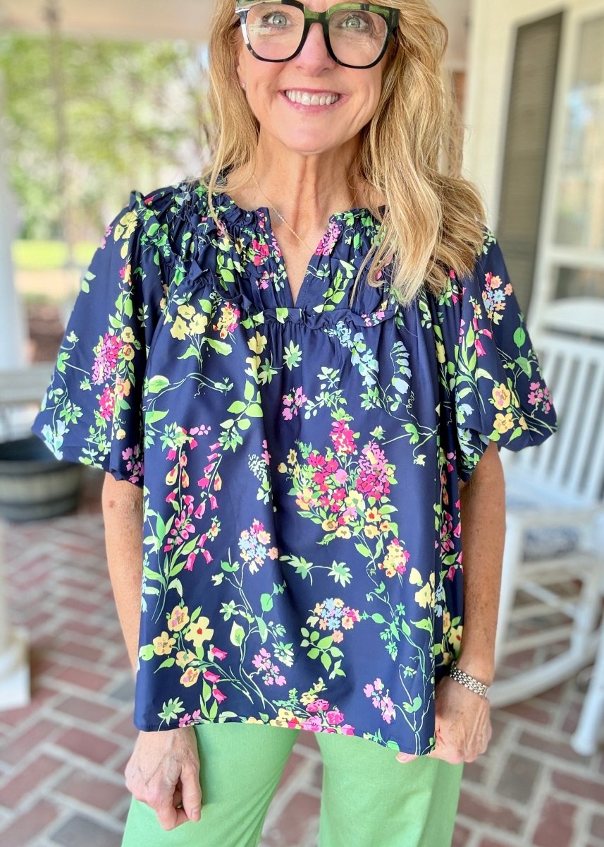 Navy Floral Blouse - Jimberly's Boutique - Olive Branch - Mississippi