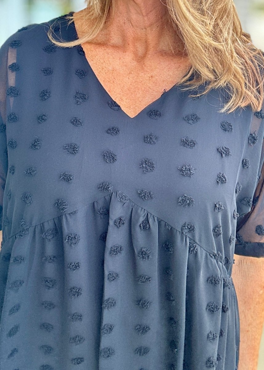 Nelma | Black | Swiss Dot | V Neck Babydoll Dress - Zenana Dress - Jimberly's Boutique - Olive Branch - Mississippi