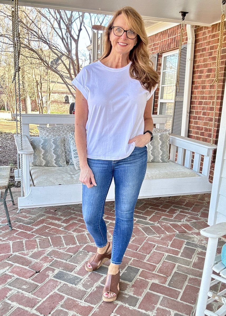 Not So Basic Folded Sleeve Top - White | Zenana - Casual Top - Jimberly's Boutique - Olive Branch - Mississippi