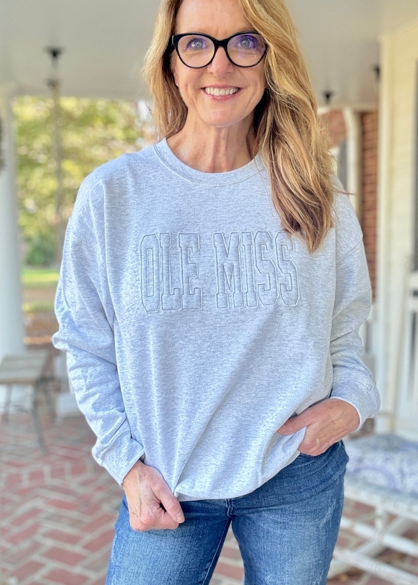 Ole Miss Tone on Tone Applique Sweatshirt - Jimberly's Boutique - Olive Branch - Mississippi