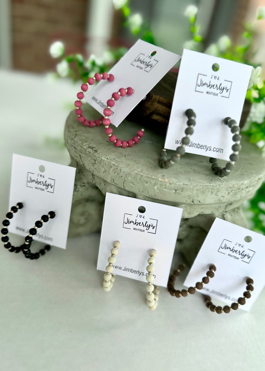 Open Hoop Wood Bead Earrings - earrings -Jimberly's Boutique-Olive Branch-Mississippi