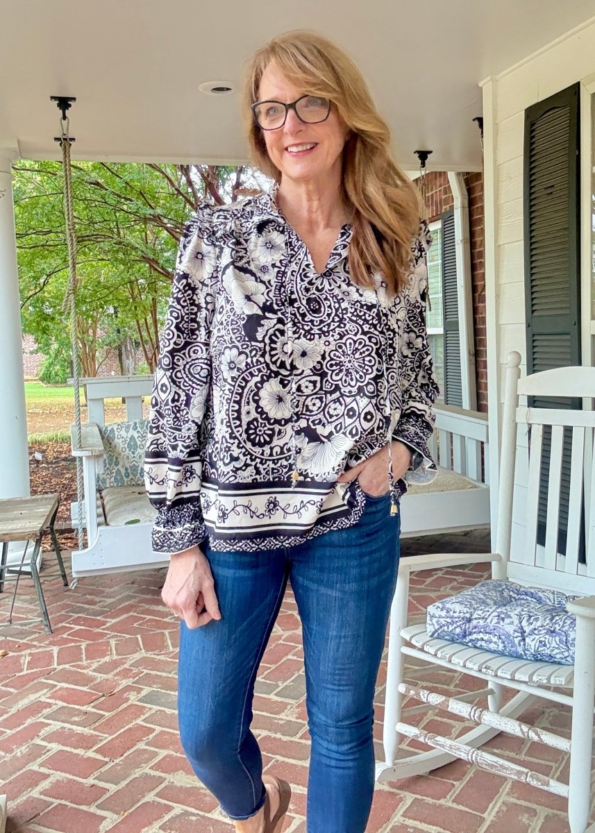 Paisley Border Print Top - Black | Umgee - Umgee Top - Jimberly's Boutique - Olive Branch - Mississippi
