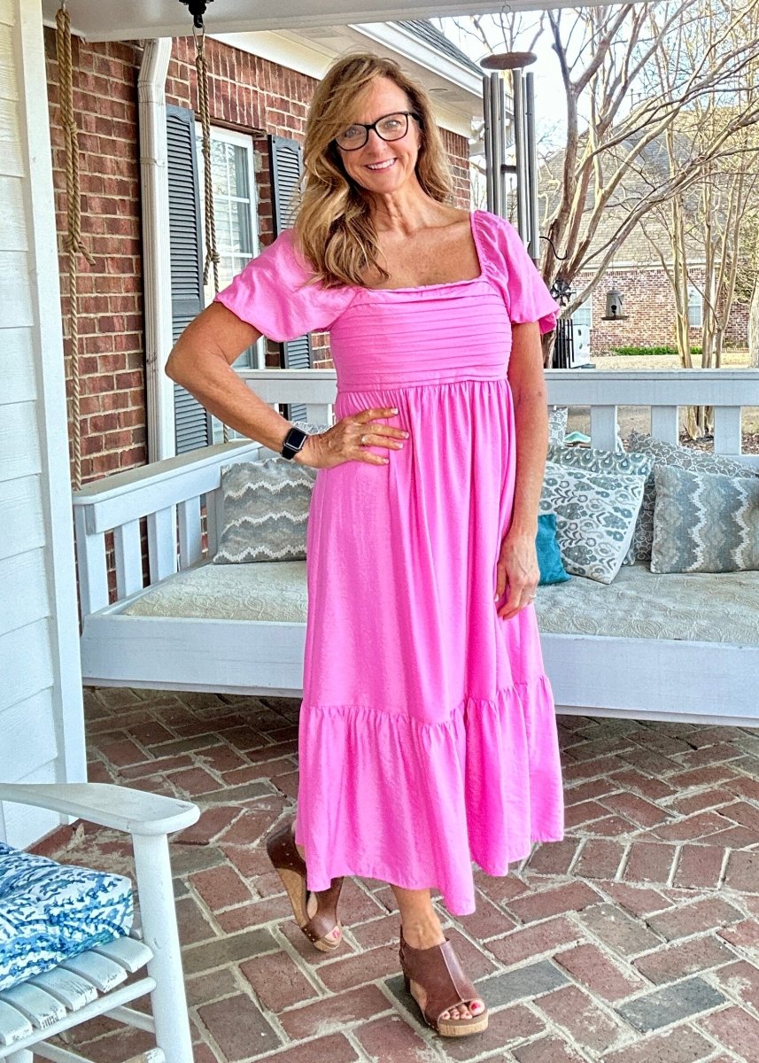 Pink Pleated Empire Waist Midi Dress - dress - Jimberly's Boutique - Olive Branch - Mississippi