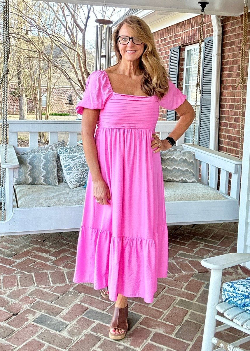 Pink Pleated Empire Waist Midi Dress - dress - Jimberly's Boutique - Olive Branch - Mississippi